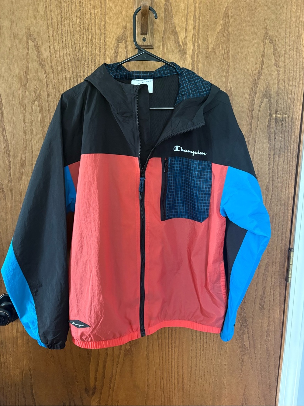 Champion Colorblock Hooded Windbreaker - Red, Blue, Black